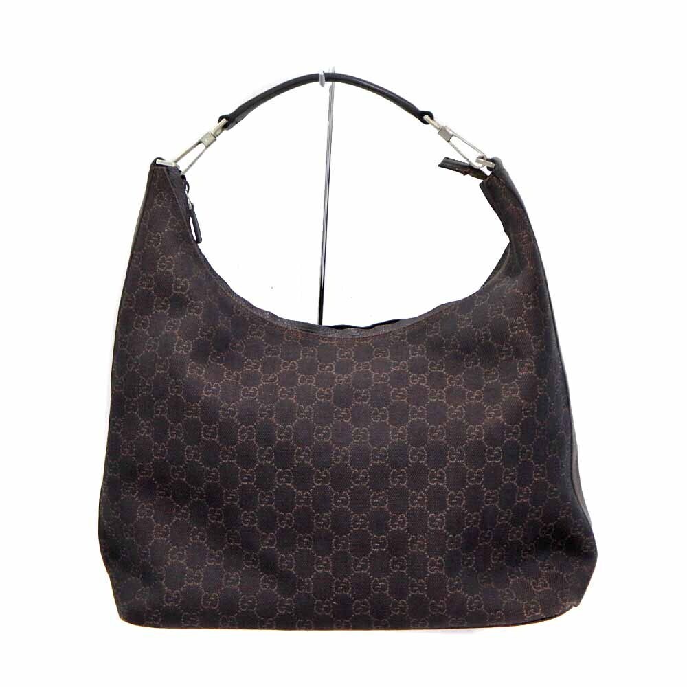 Gucci One Shoulder Hobo Bag Canvas Leather Brown GG